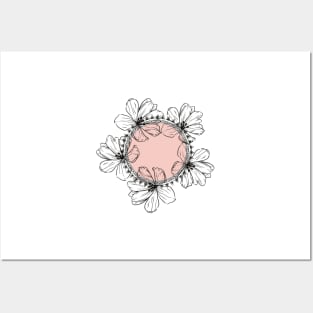 boho Asthetic Flower Circle  Cute Minimalist Pink  design Posters and Art